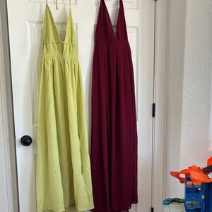 Lime green and burgundy halter Maxi Dresses